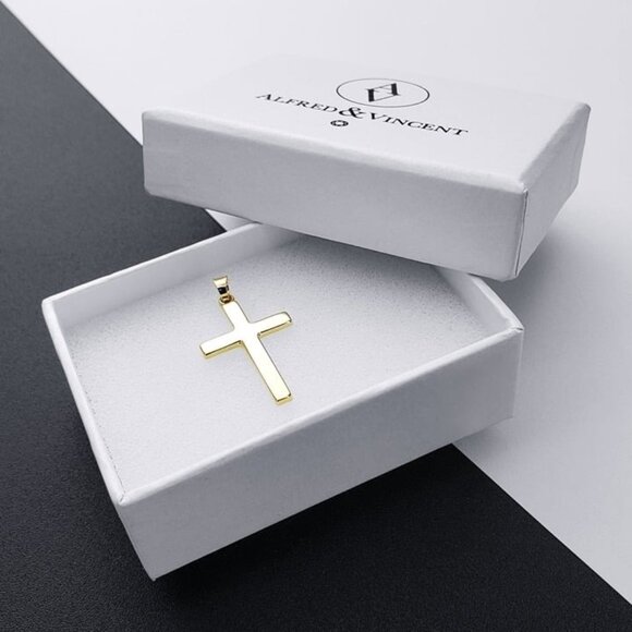 Latin Crucifix Catholic Christian Classic Cross Pendant in Real 14k Yellow Gold - Picture 1 of 3